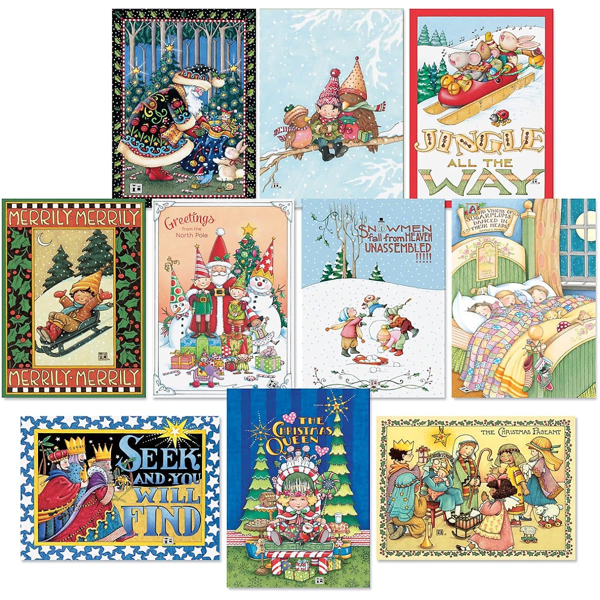 Current Christmas Greeting Card Set © Mary Engelbreit - Set of 20 Large 5 x 7 Inch Folded Cards Themed Winter Holiday Cards with 10 Unique Designs and Envelopes
