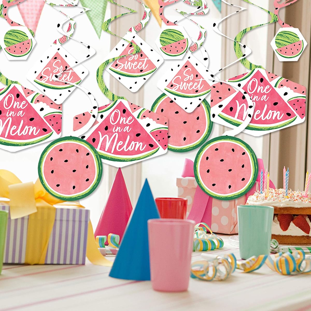 Big Dot of Happiness Sweet Watermelon - Fruit Party Hanging Decorations - Party Decoration Swirls - Set of 40
