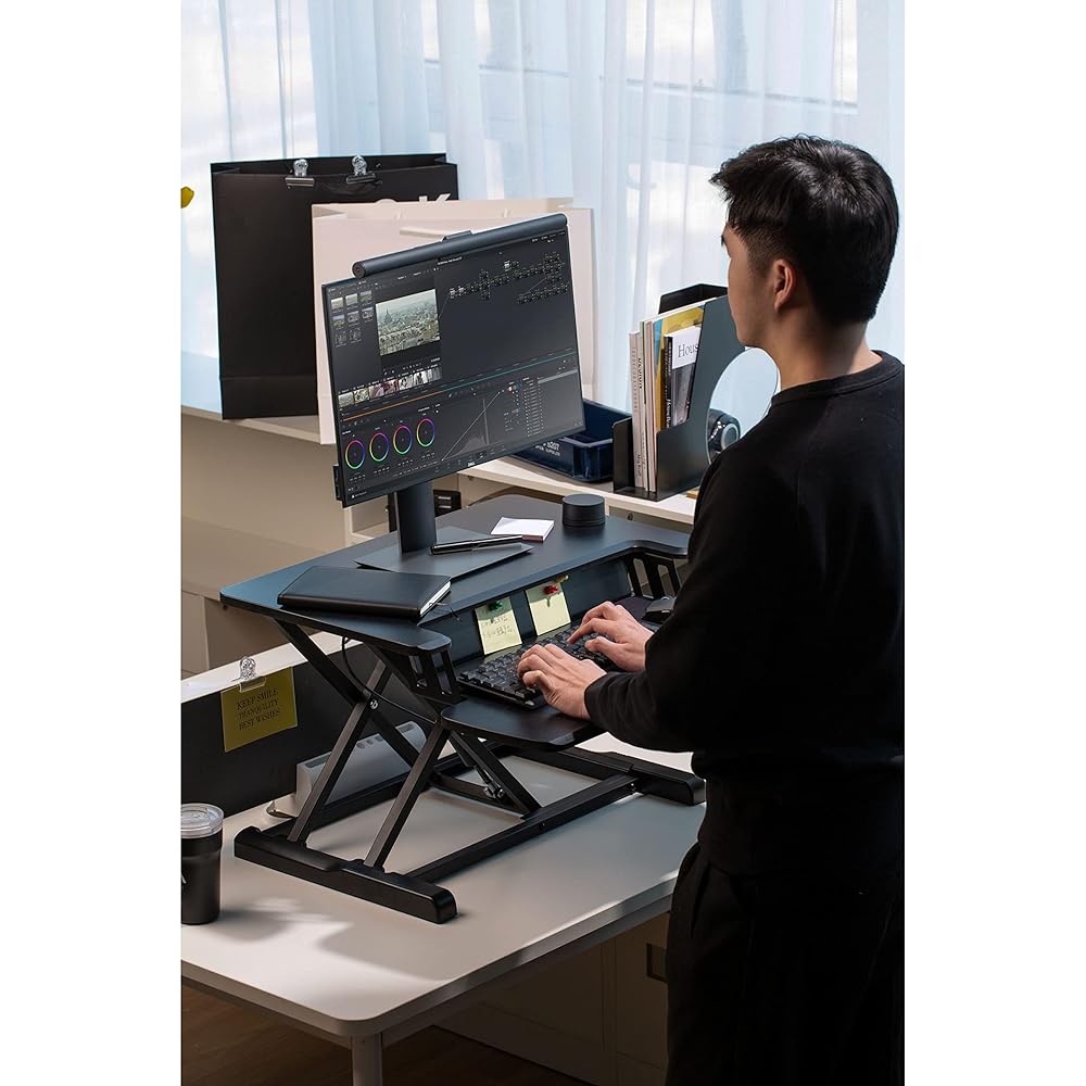 DMM.make DMM.make Elevate and Descend Desk Dual 650 Black Stepless Adjustment Gas Pressure Type Just Place on the Desk Standing Home Telework DKS-LDD650G2B