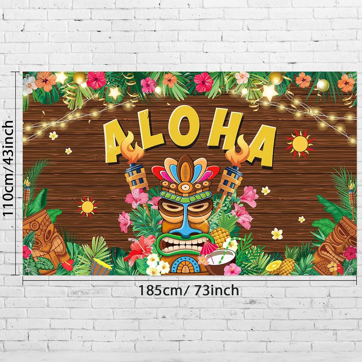 Luau Party Decorations Hawaiian Aloha Backdrop Banner Tropical Tiki Totem Photo Background Palm Leaves Hibiscus Flowers Theme Party Supplies Summer Hawaiian Theme Party Decorations