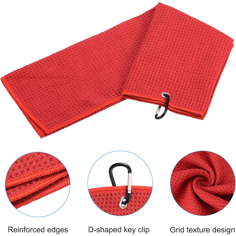 PATIKIL 50 x 40 cm Trifold Golf Towel 3 Pack Checkered Towel Soft Fiber Strong Water Absorption with D Clip for Golf Enthusiasts Red