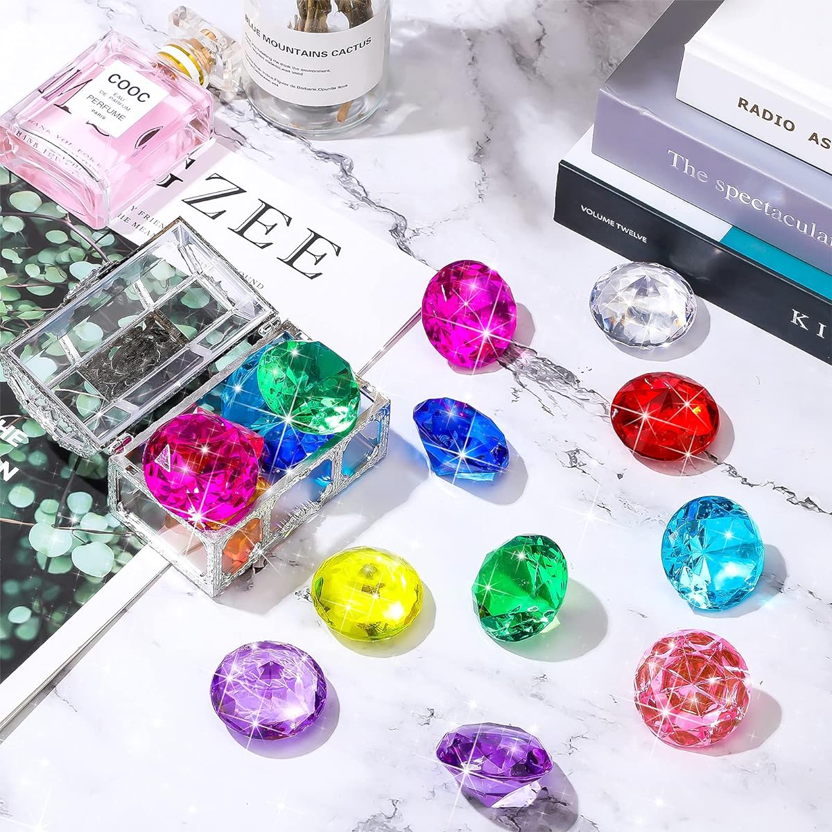 16 Pieces Diving Gemstone Pool Toys Large Acrylic Big Diamond Gems Pirate Treasure Chest Summer Underwater Swimming Toys Birthday Swim Pool Party Favors (Classic Style)