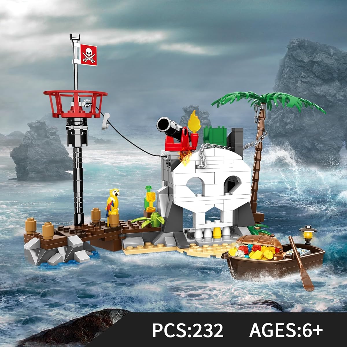 WVINVW Treasure Island Pirates Building Set Compatible with Lego Sets Pirate Boat Toy Building Blocks Gift for Boys Ages 6-10 232 Pieces