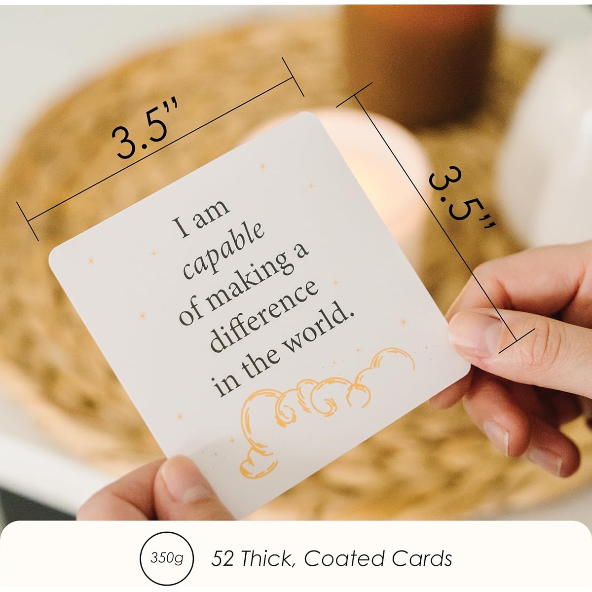 Affirmation Cards - Laminated Paper "I Am" Positive Affirmation Card with Wooden Display Stand - Inspirational Card in Pleasant Colors Display on Vision Board - Gift Positivity Cards