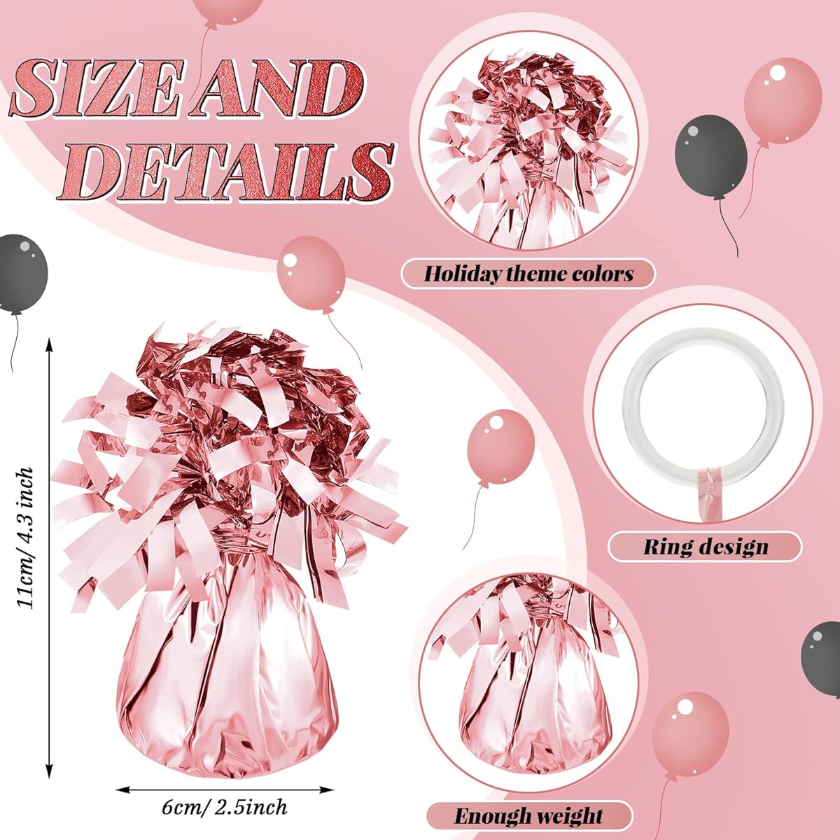 36 Piece Black Rose Gold Party Metallic Balloon Weight Set Heavy Solid Balloon Weight Table Centerpiece for Women Girls Rose Gold Black Birthday Party Decoration Supplies