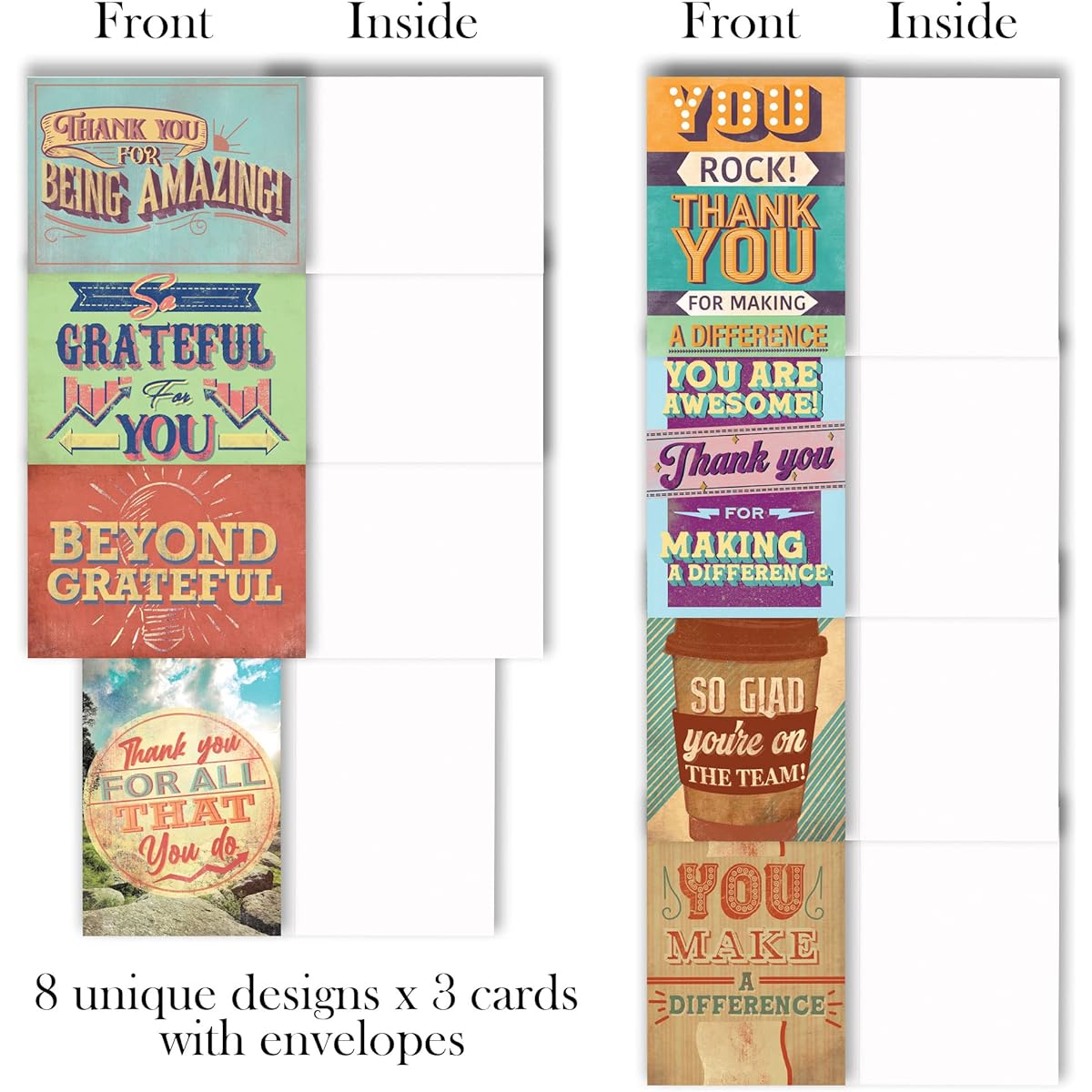 24 Employee Appreciation Cards with Envelopes – 8 Vibrant Designs Staff Appreciation (24)