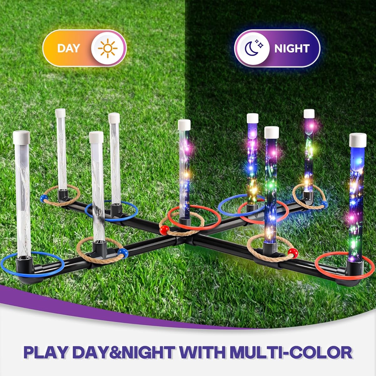 FunforFun Outdoor Games Toys for Kids, Upgraded 30" LED Ring Toss Outdoor Yard Party Game, Birthday Gifts for Adults & Family, Kids Outdoor Toys for Boys and Girls Ages 3+, Ages 3-12, Backyard, Beach Games