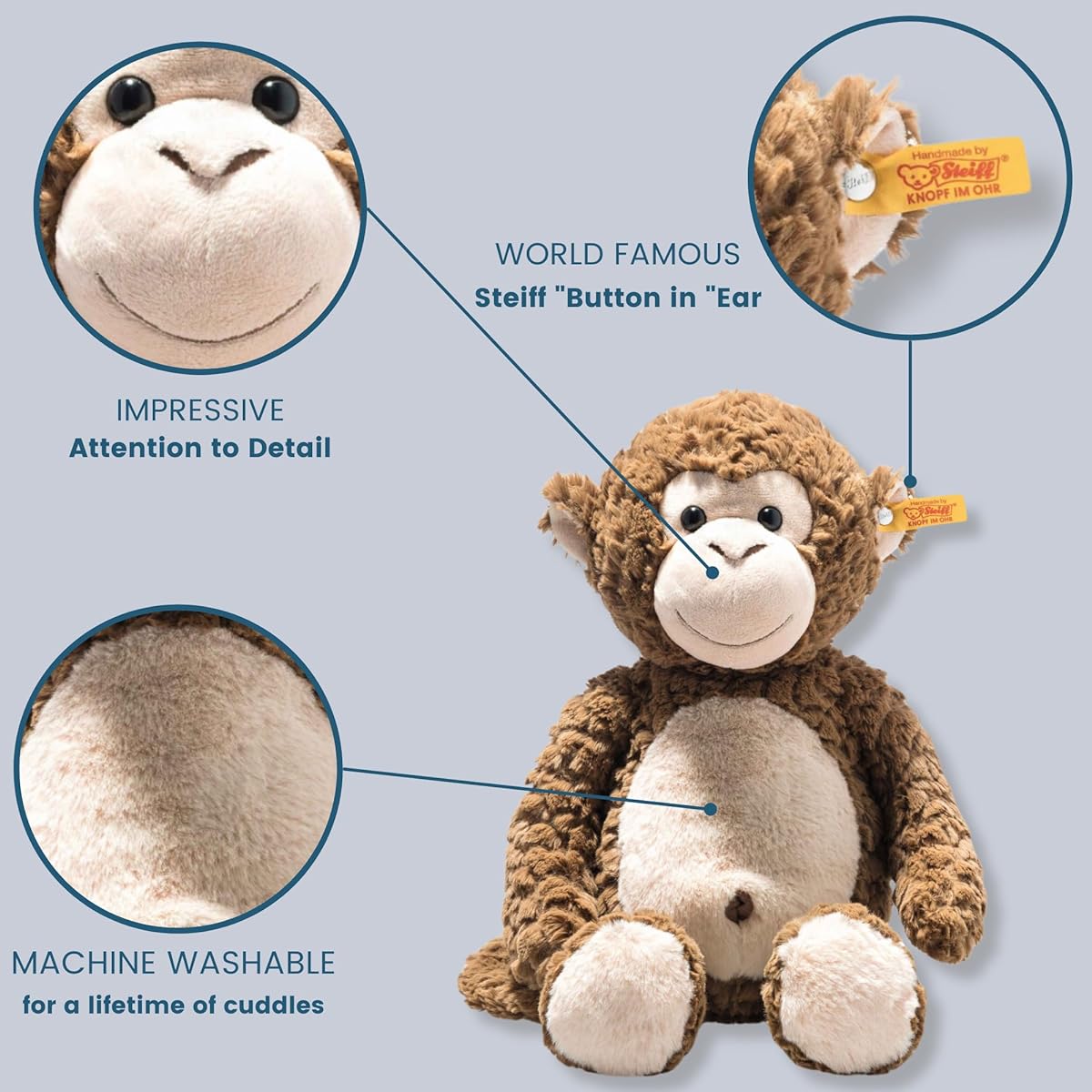 Steiff teddy bear cuddly friends monkey board 40cm brown 060441