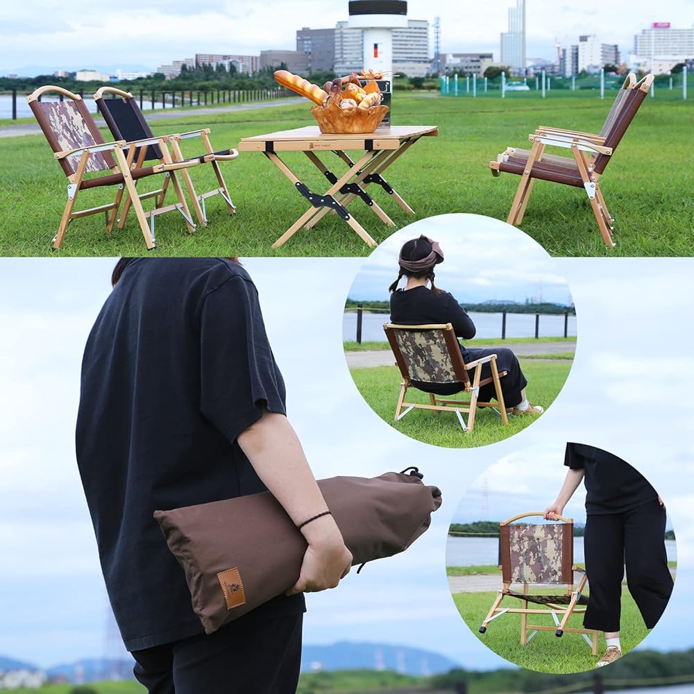 Vast Forest Wood Chair Camping Chair Wooden Beech Camping Chair Folding Chair with Storage Bag Outdoor Furniture (Brown)