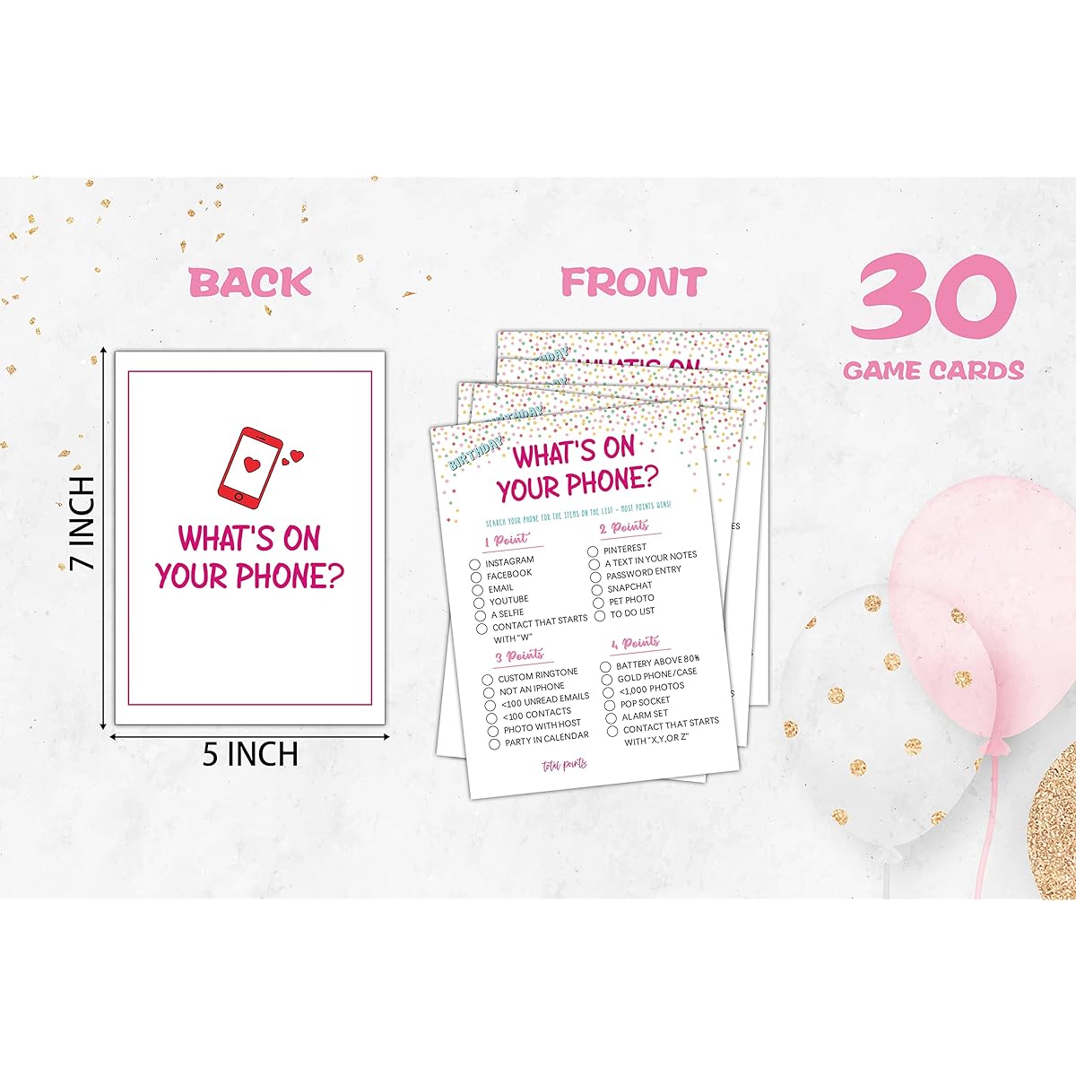 Disfuco What's On Your Phone - Birthday Game Cards - Teens Kids Birthday Party Games - 30 Cards - Birthday Game Card Set - (birth09)