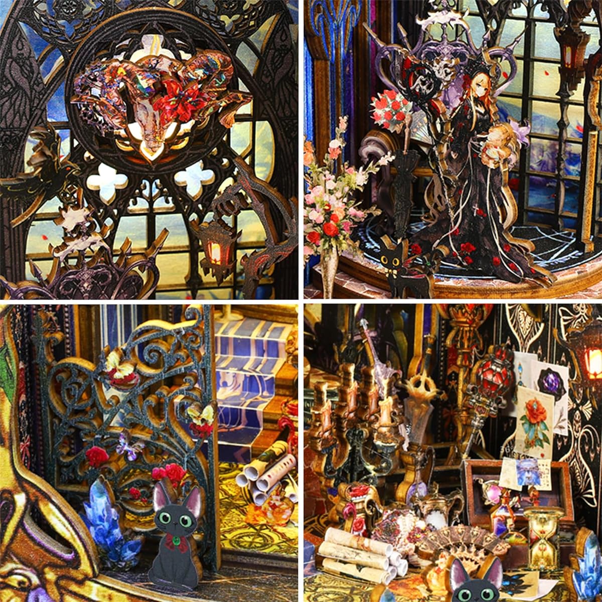 Kisoy DIY Book Nook Miniature Kit DIY Manual Book Stand Bookshelf Insert Decoration 3D Wooden Puzzle Book Nook Miniature Kit for Creative Assembled Bookends Romantic Gift (Law of the Night)