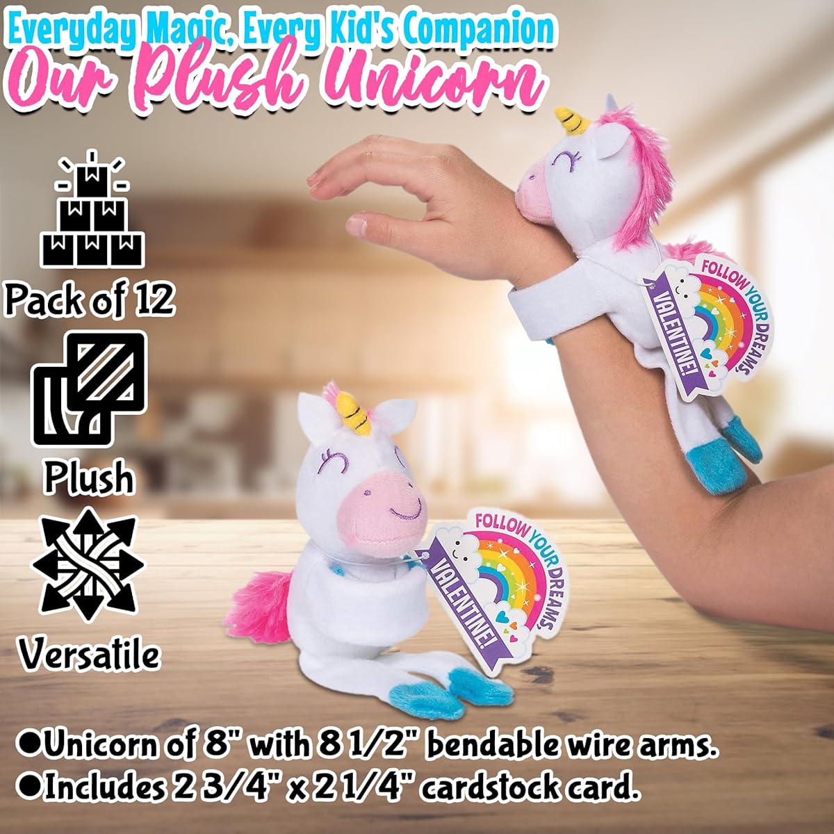 Plush cuddly unicorn with inspiration card (set of 12)