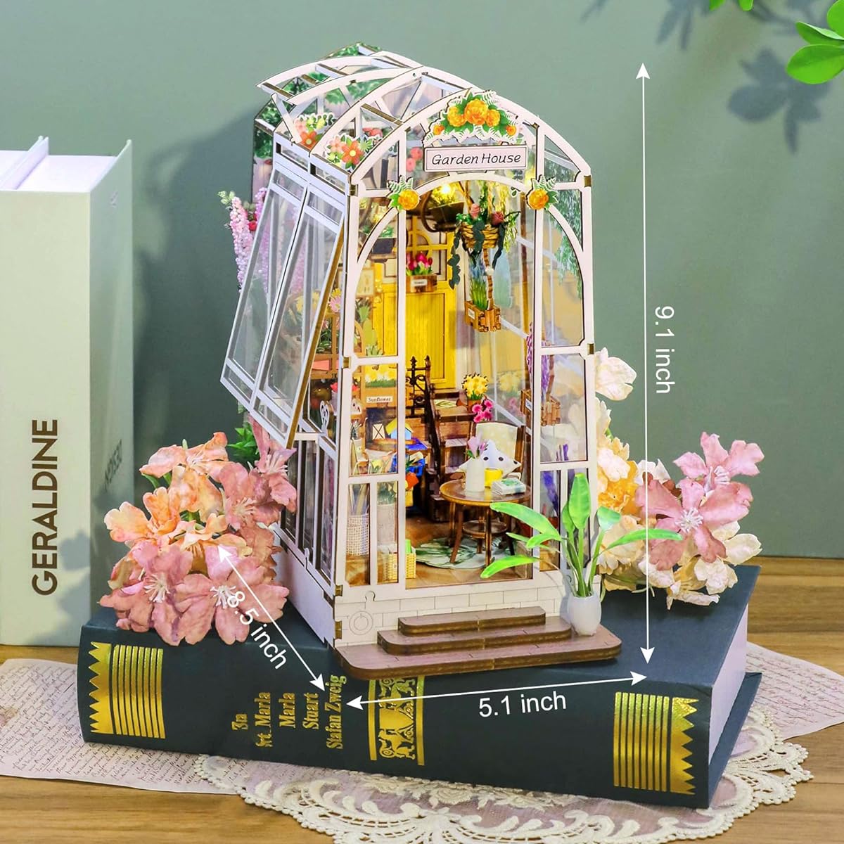 GuDoQi DIY Book Nook Kit DIY Dollhouse Wooden Bookend Book Bookshelf Insert DIY Miniature Dollhouse Kit Bookend Model for Adults Birthday/Mother's Day/Flower Shop Gift