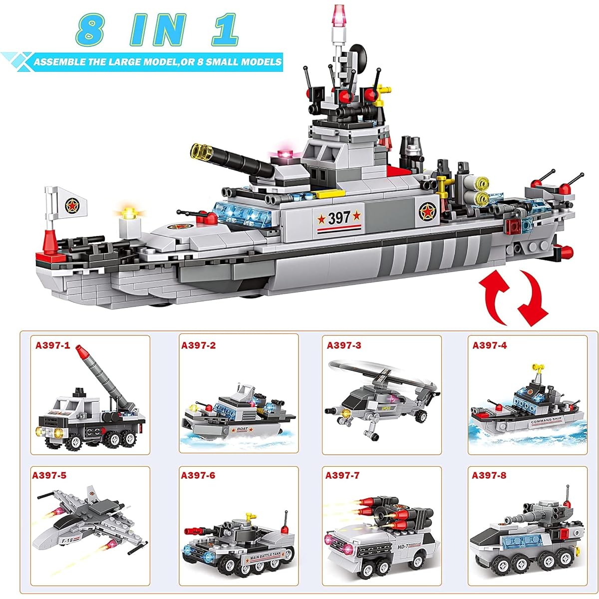 EP EXERCISE N PLAY Military Police Battleship Warship Building Set Missile Patrol Ship Building Gift for Kids and Military Fans
