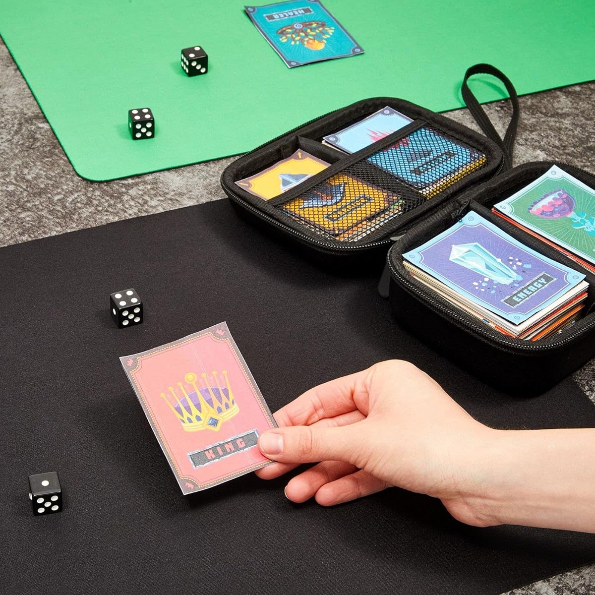 Okuna Outpost TCG Card Carry Case with 2 Dividers, 4 Slots, 2 Game Mats, and 4 Dice (Black)