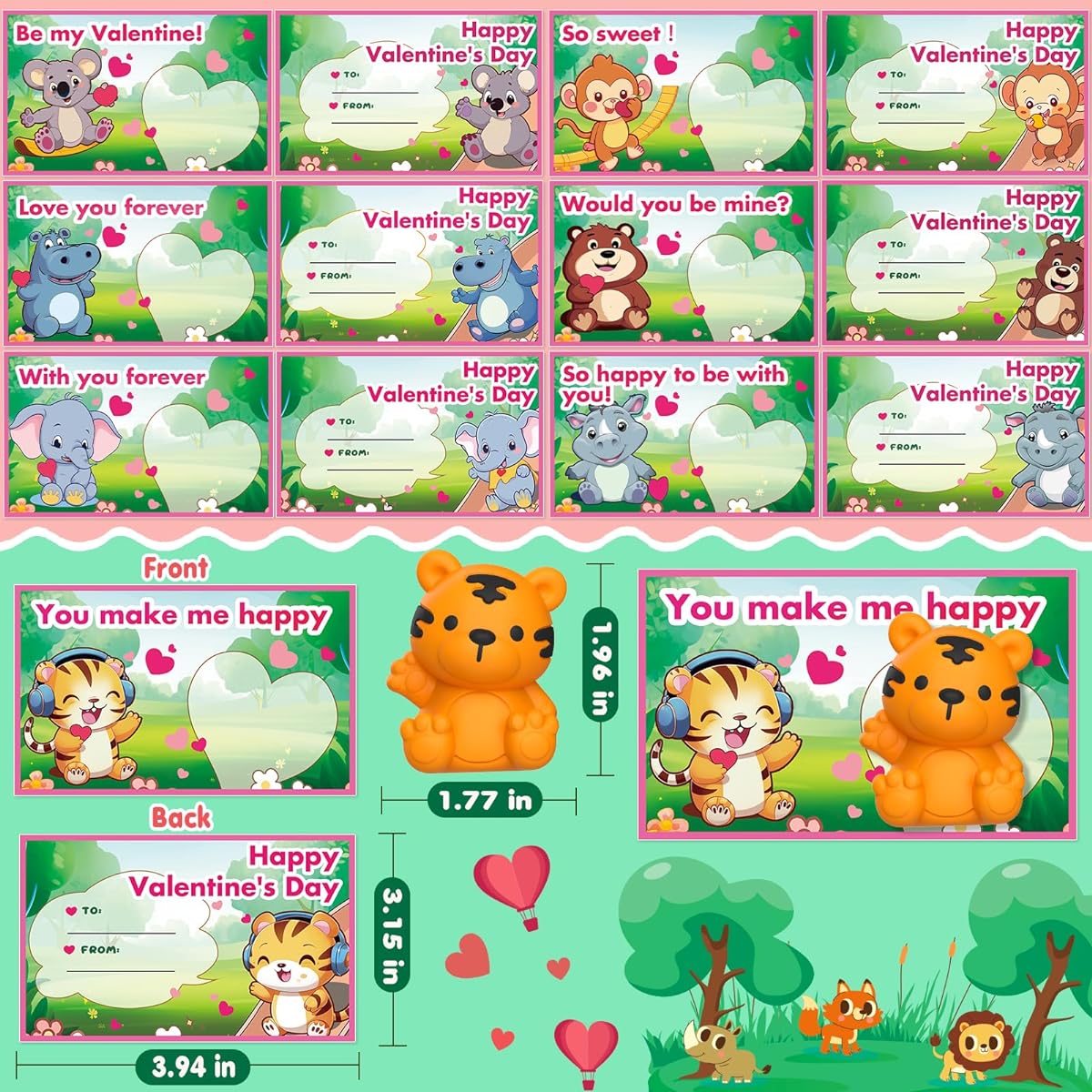 Set of 28 Valentine's Day Cards with Finger Puppets for Kids Valentine Cards for Kids Classroom Valentine's Day Gifts Classroom Exchange Gifts Valentine's Party Favors School Classroom Giveaways