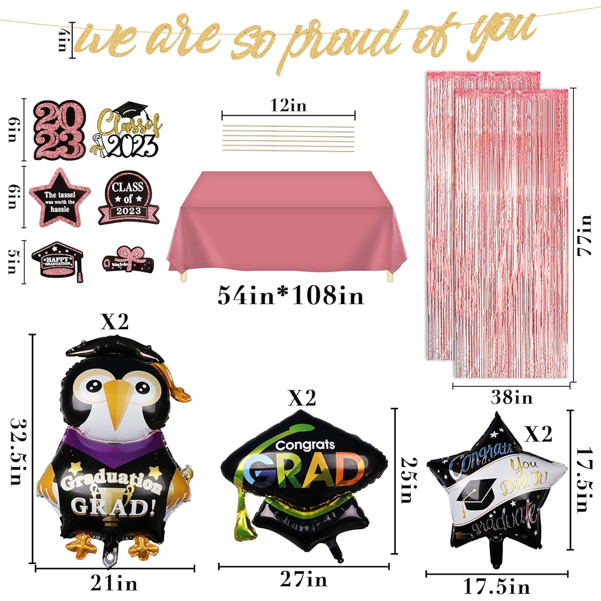 Bunny Chorus Graduation Decorations 2023 Graduation Party Supplies Graduation Celebration Banner Confetti Balloons Foil Fringe Curtains Tablecloth Cake Topper for College High School Graduation Decorations