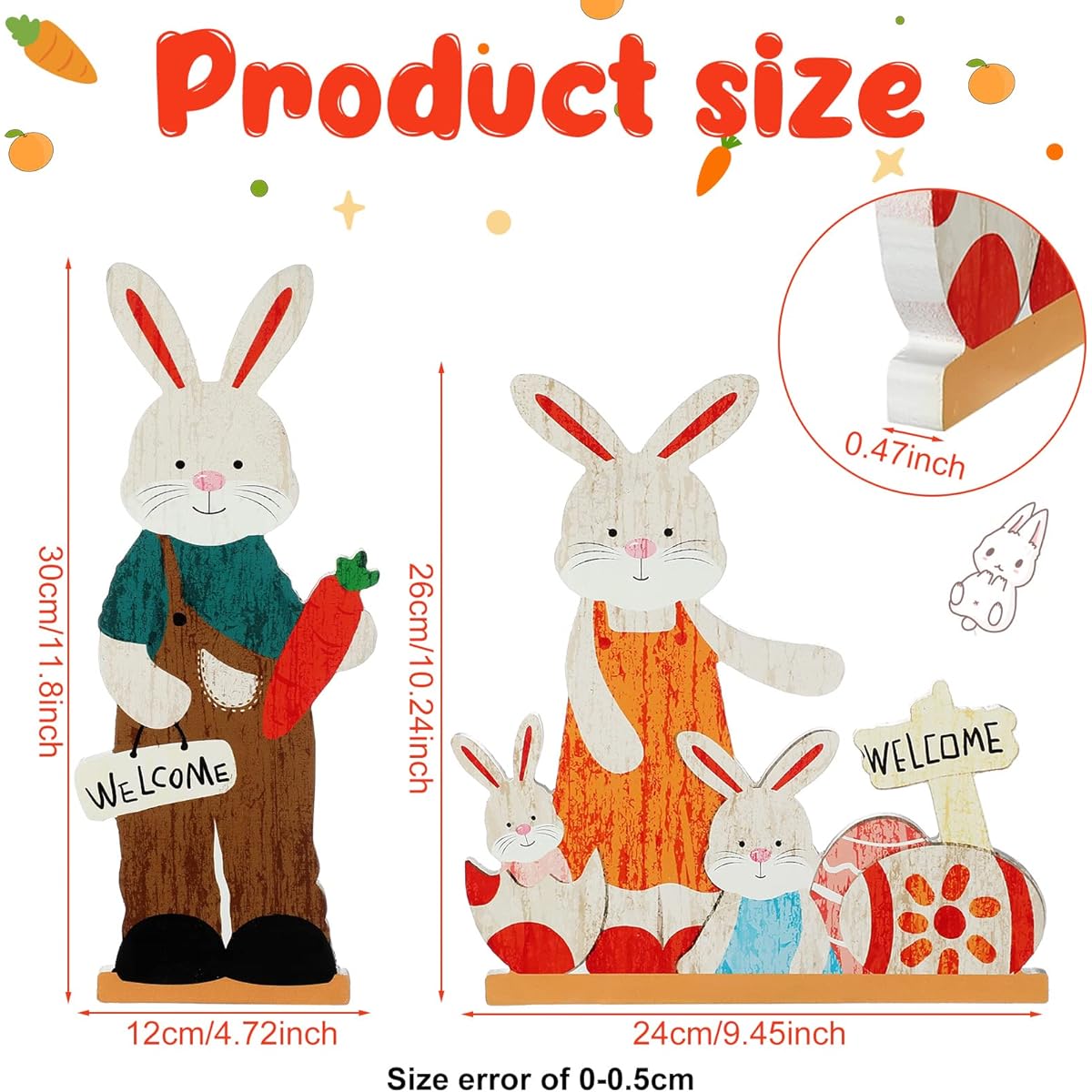 Wooden Bunny Tabletop Easter Decorations, Rabbit Tabletop Party Centerpiece Sign, Welcome Wood Easter Tabletop Decor, Farmhouse Spring Table Topper, Wooden Holiday Spring Egg Shelf Toppers for Home, 2pcs