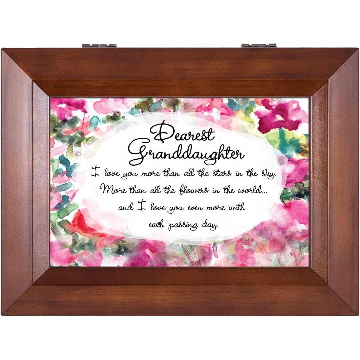 Granddaughter Love You More Traditional Wood Grain Keepsake Music Box Plays All You Need Is Love