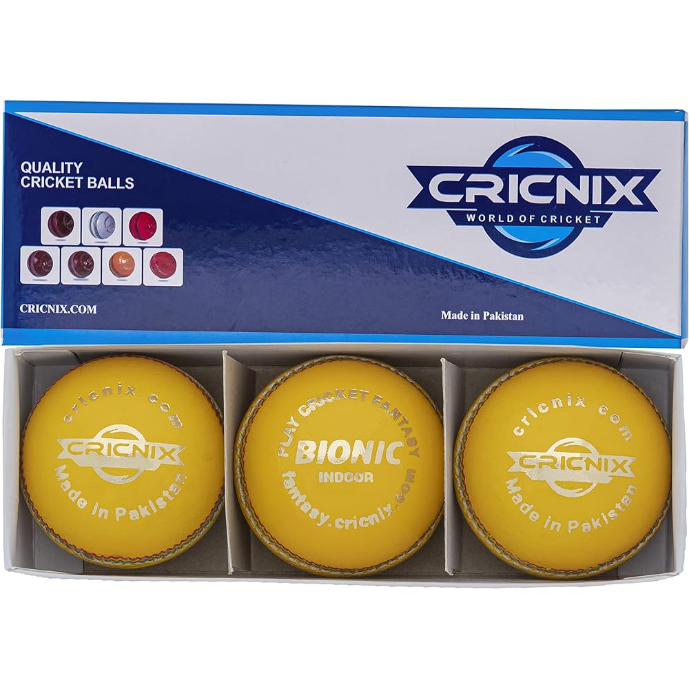 Cricnix Cricket Ball Bionic Indoor Leather Yellow 3.8 (3 Pack) for Seniors or Juniors