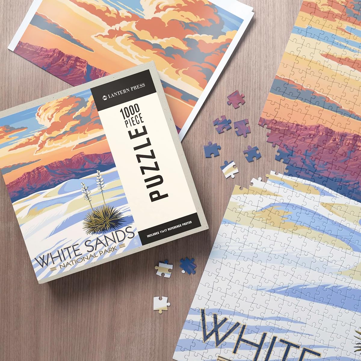 1000 Piece Puzzle White Sands National Park New Mexico Sunset Landscape Made in USA Eco-Friendly Material Linen Paper Jigsaw Puzzle for Adults and Families