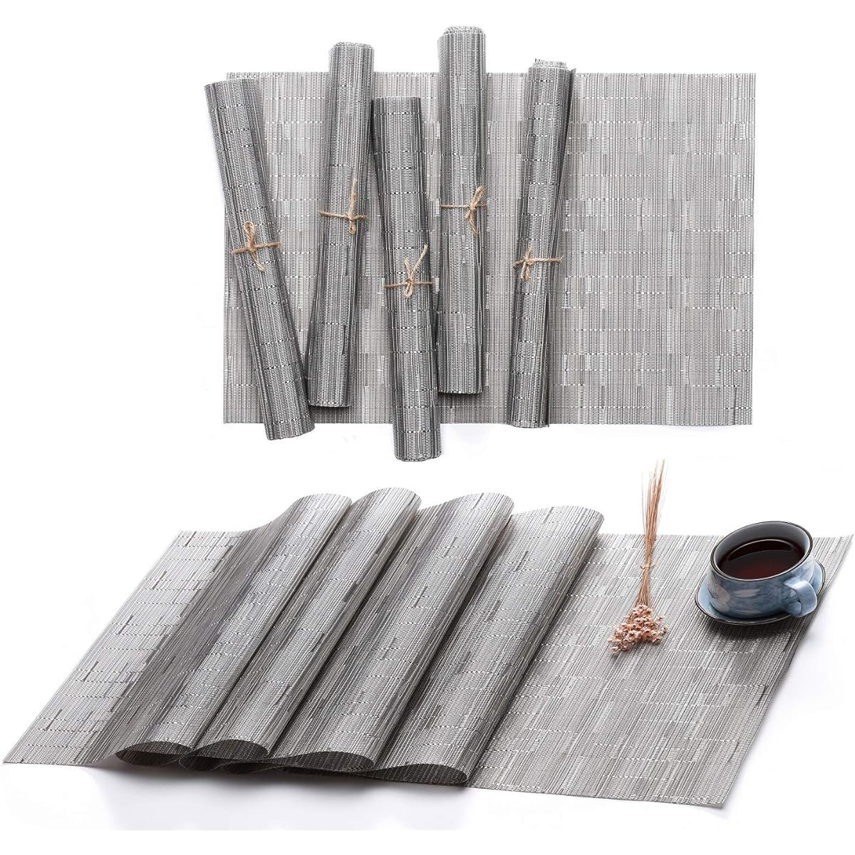 ner Lunch Mat Placemat Hospitality Water Repellent Creates Atmosphere Heat Resistant Dining Table Decoration Easy to Clean Home Restaurant Coffee Shop Easy to Care Set (1 x Table Runner + 6 x Placemats), Silver Gray Set (1 x Table Runner + 6 x Placemats)