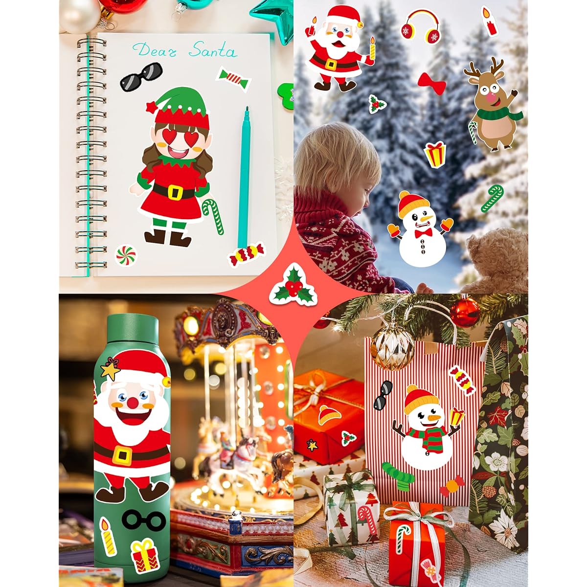 40 Sheets Christmas Stickers for Kids Crafts DIY Christmas Santa Snowman Reindeer Elf Face Stickers, Create Your Own Christmas Stickers for Kids Boys Girls Holiday Christmas Party Favors Game Stickers