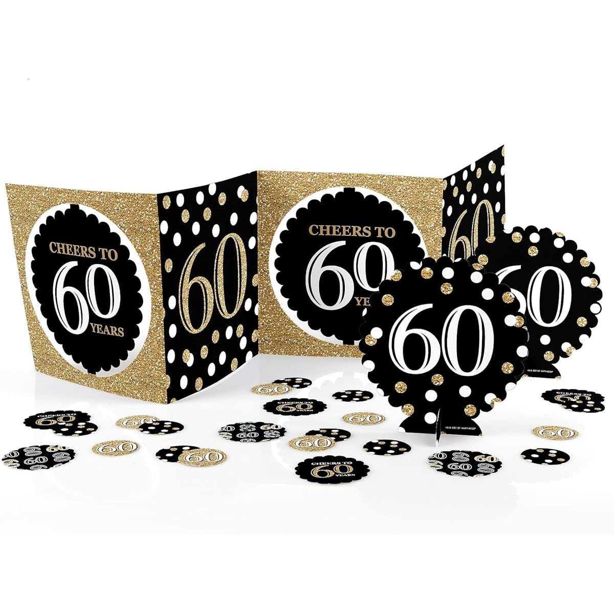Adult 60th Birthday - Gold - Birthday Party Centrepiece & Table Decoration Kit
