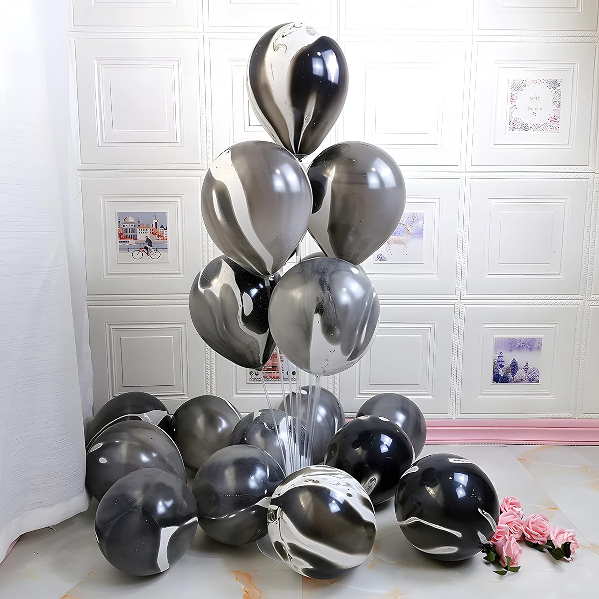 Black Tie Dye Balloons, 30pcs 12inch Agate Marble Latex Swirl Balloons Tie Dye Birthday Party Supplies Candyland Bachelorette Fun Hippie Party Decorations