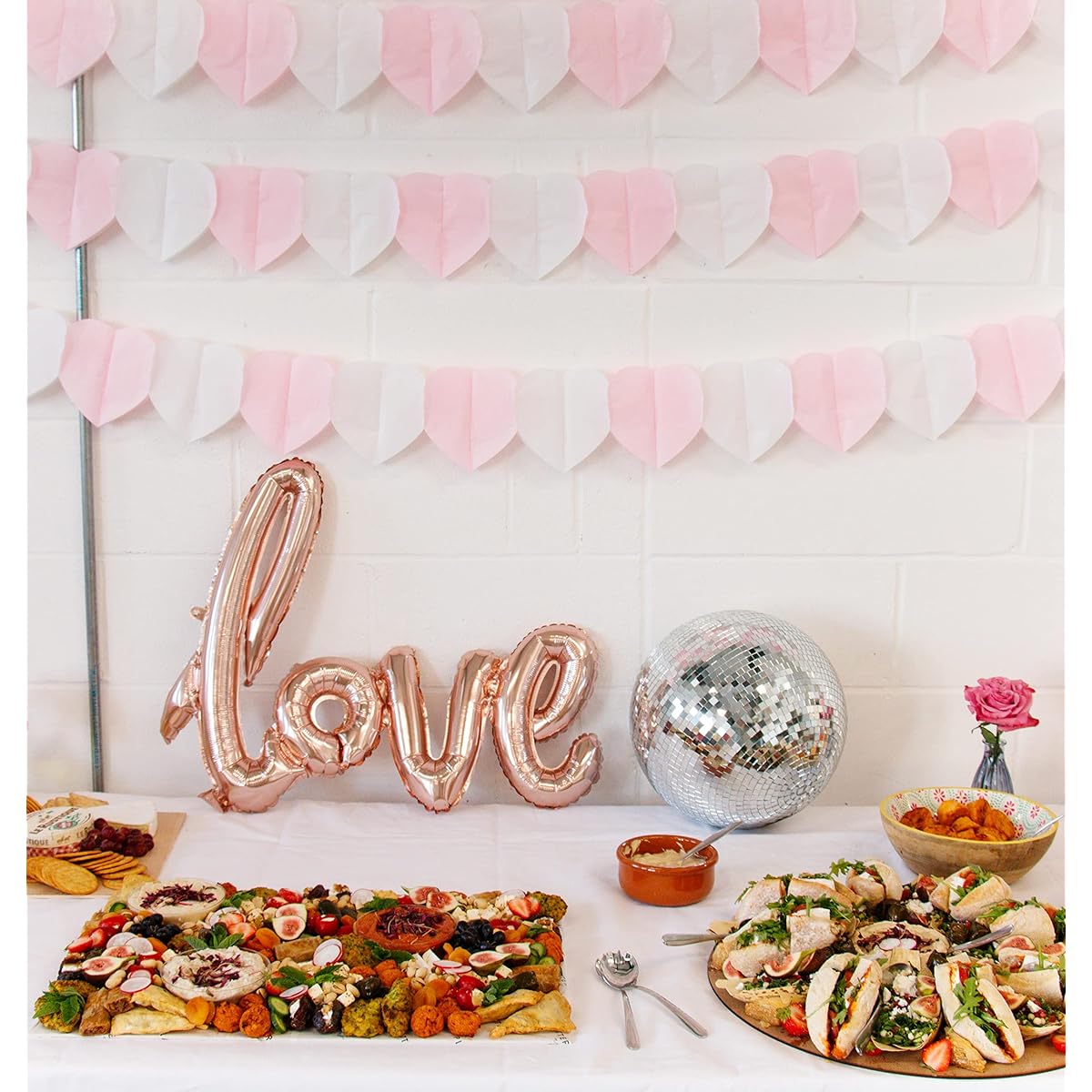 Talking Tables White & Pink Heart Garland Eco Friendly Paper Party Decorations for Valentine's/Wedding/Engagement/Bridal Shower, Pack of 3, 9.8 ft (3 m) each