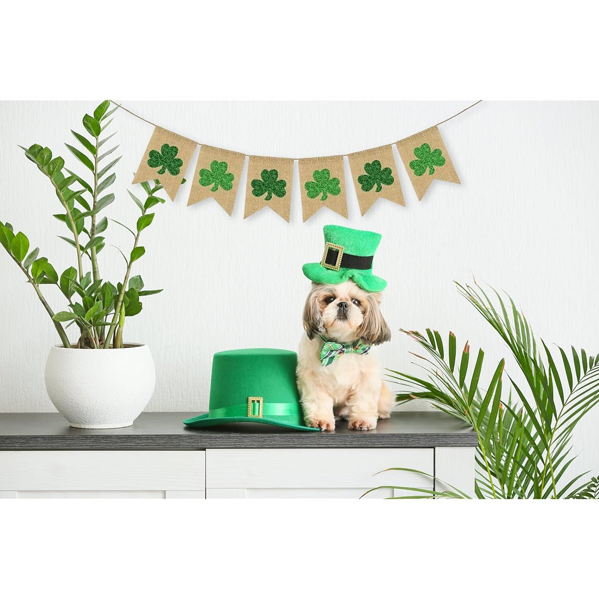 Jolly John St. Patrick's Day Garland Decor - Shamrock Glitter Garland Home Decor - St. Patrick's Day Burlap Banner - St. Patrick's Day Party Decorations - St. Patrick's Day Rustic Fireplace Decor