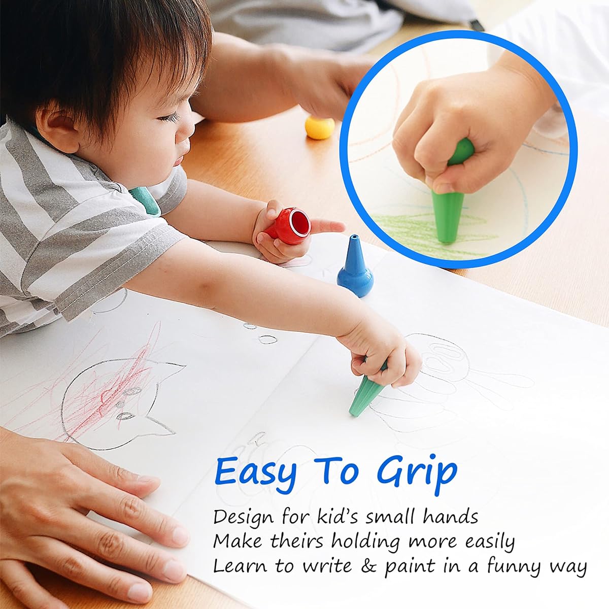 GiBot 12 Colors Toddler Crayons Palm Grip Crayons Finger Paint Crayon Sticks Stackable Toys for Kids Boys Girls