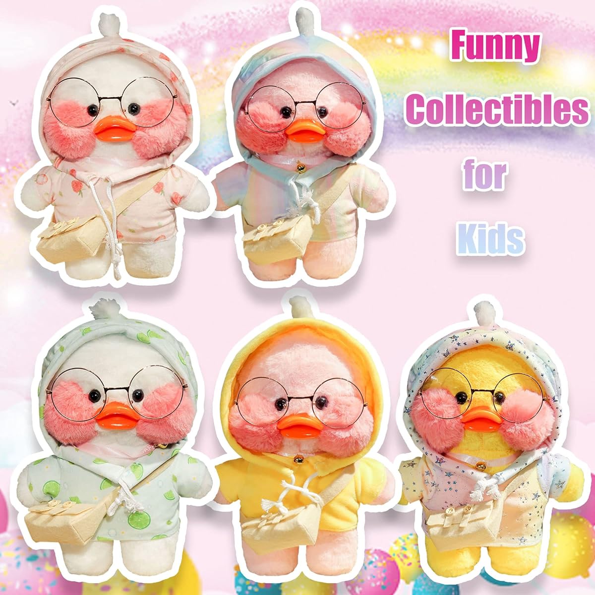 LALAFANFAN Duck Plush Clothes 5 Piece Duck Plush Clothes Cute Duck Plush Hoodie & Glasses Fits 12"/30cm Cute Plush Toy