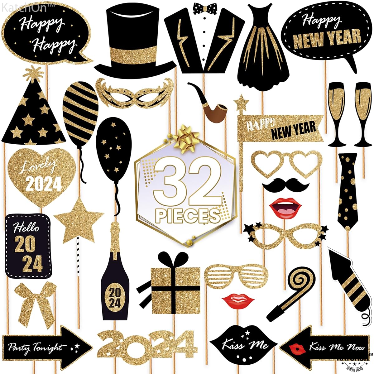 New Year Eve Photo Booth Props 2023 - Pack of 32 Happy New Years Props 2023 | Happy New Year Decoration 2023 | New Year Eve Party Supplies 2023 | New Years Photo Booth Props 2023 NYE Decorations