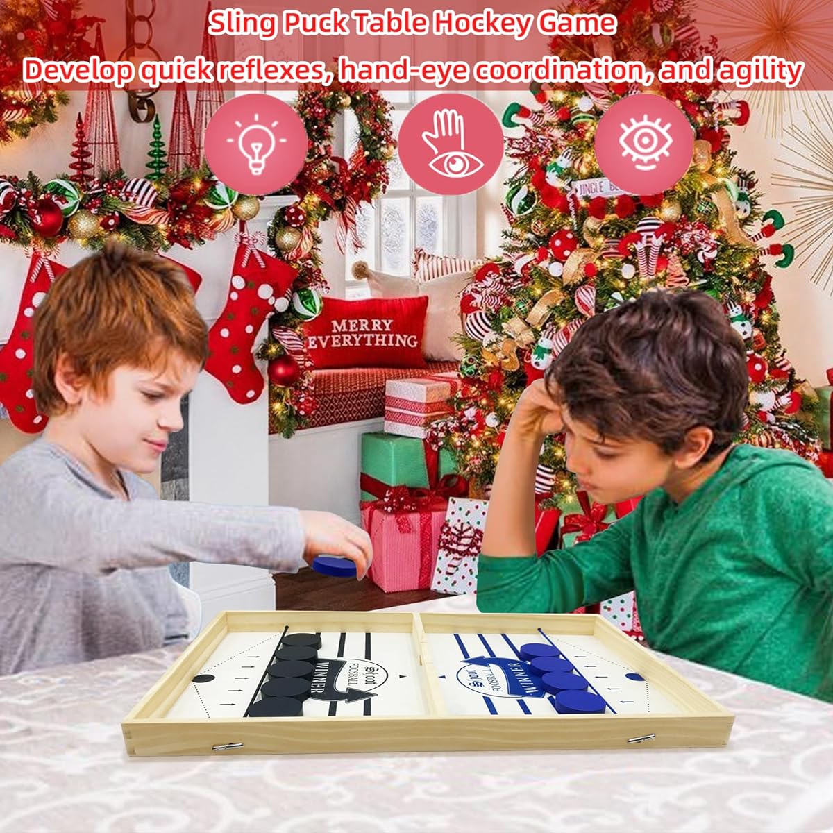 Fast Sling Puck Game Puck Sling Game Sling Game Slingshot Table Hockey Wooden Puck Board Game for Kids & Adults Family Game Night