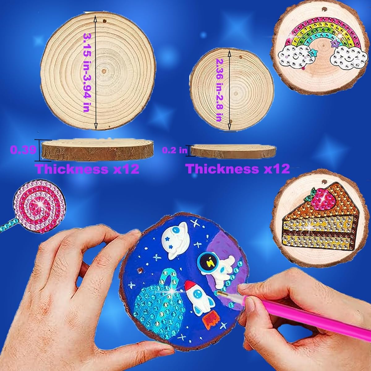 Huastyle Arts & Crafts Kits for Kids Ages 8-12, Pack of 24 Wood Slices Diamond Painting DIY Ornaments Christmas Decorations Wood Crafts for Girls Ages 4 5 6 7 8 9 10 11 12