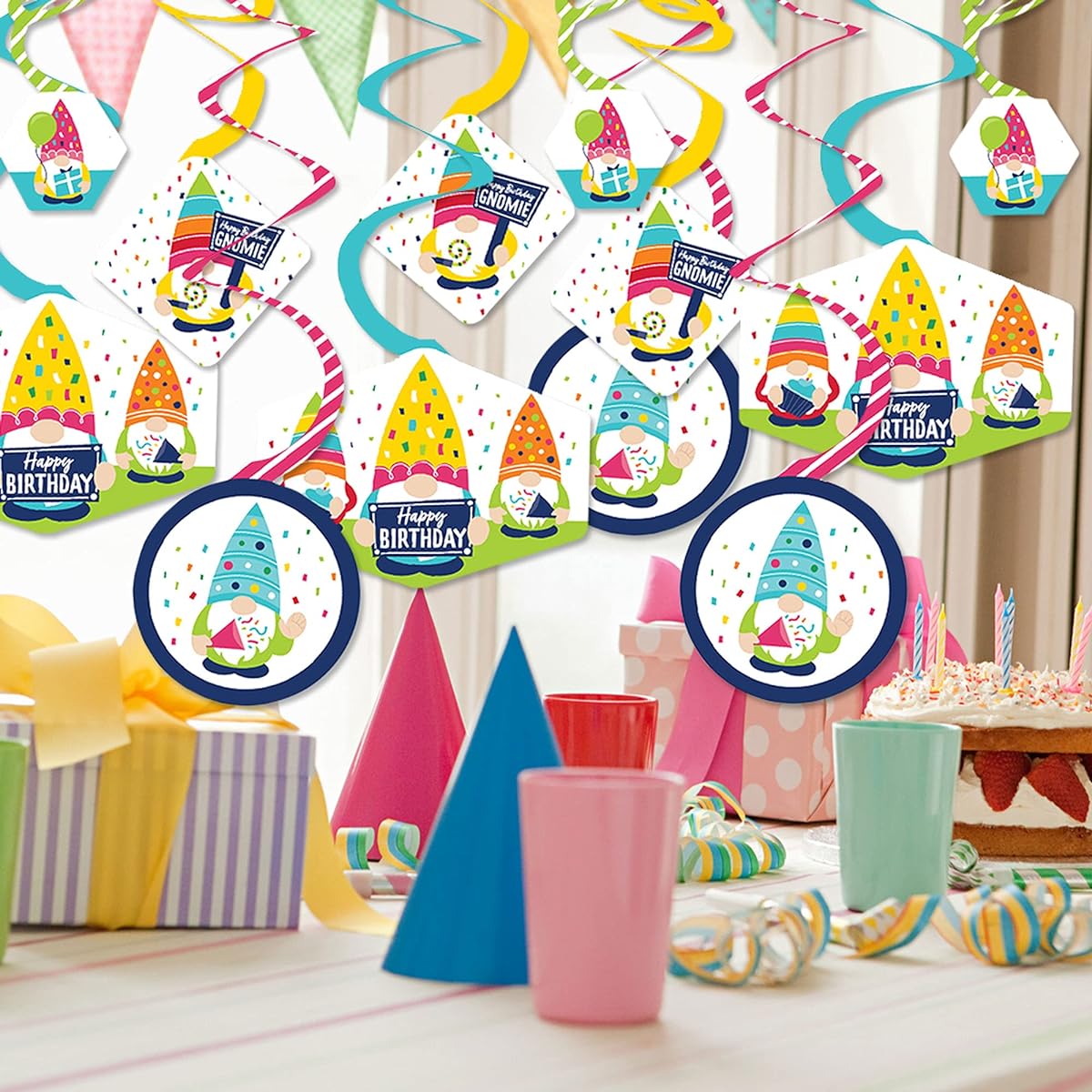 Big Dot of Happiness Gnomes Birthday - Happy Birthday Party Hanging Decorations - Party Decorations Swirls - Set of 40