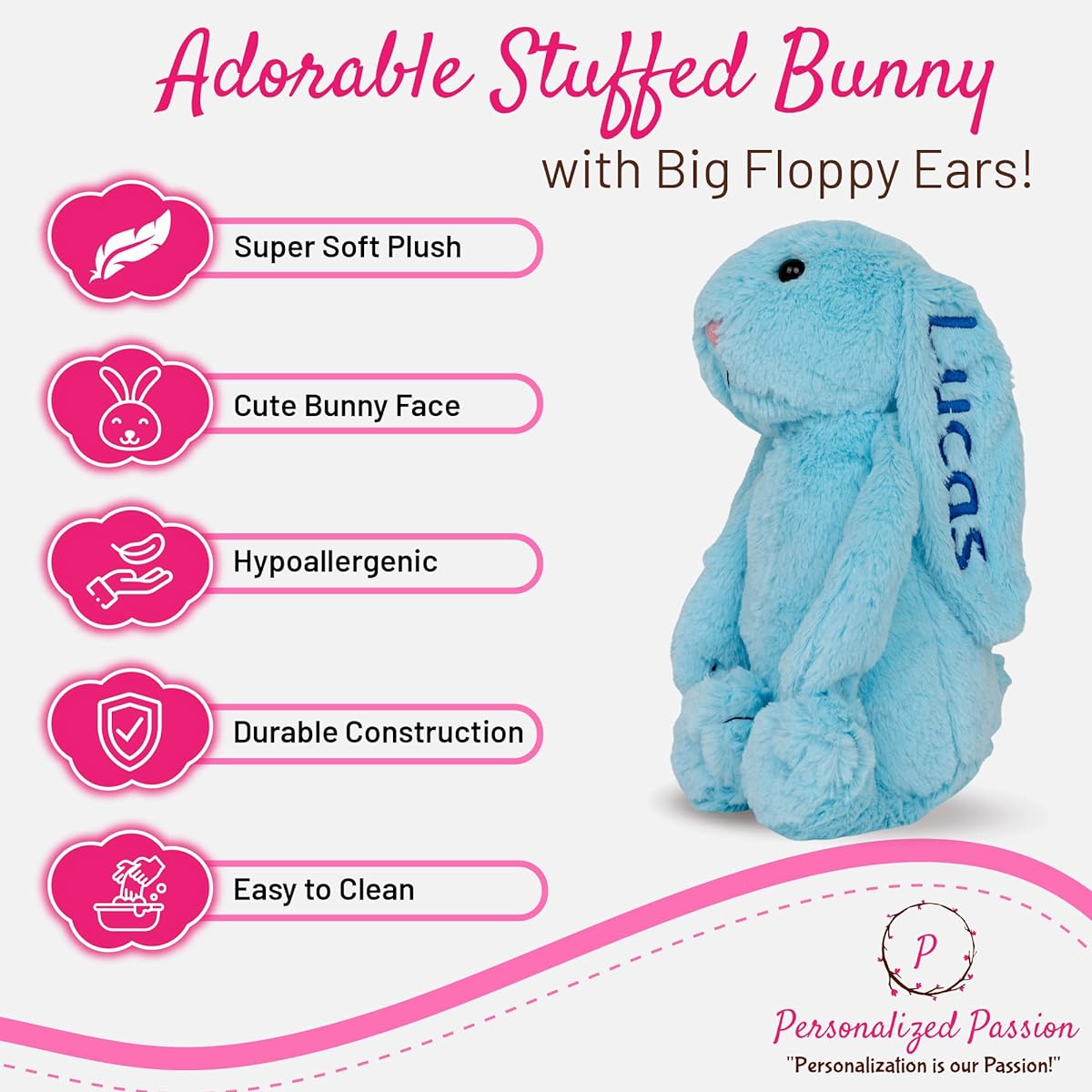 Personalized Bunny Stuffed Animal - Cute Bunny Stuffed Animal with Baby Name Embroidered - Custom Name Newborn Bunny Stuffed Animal for Baby Shower or Birthday Gift - Cream