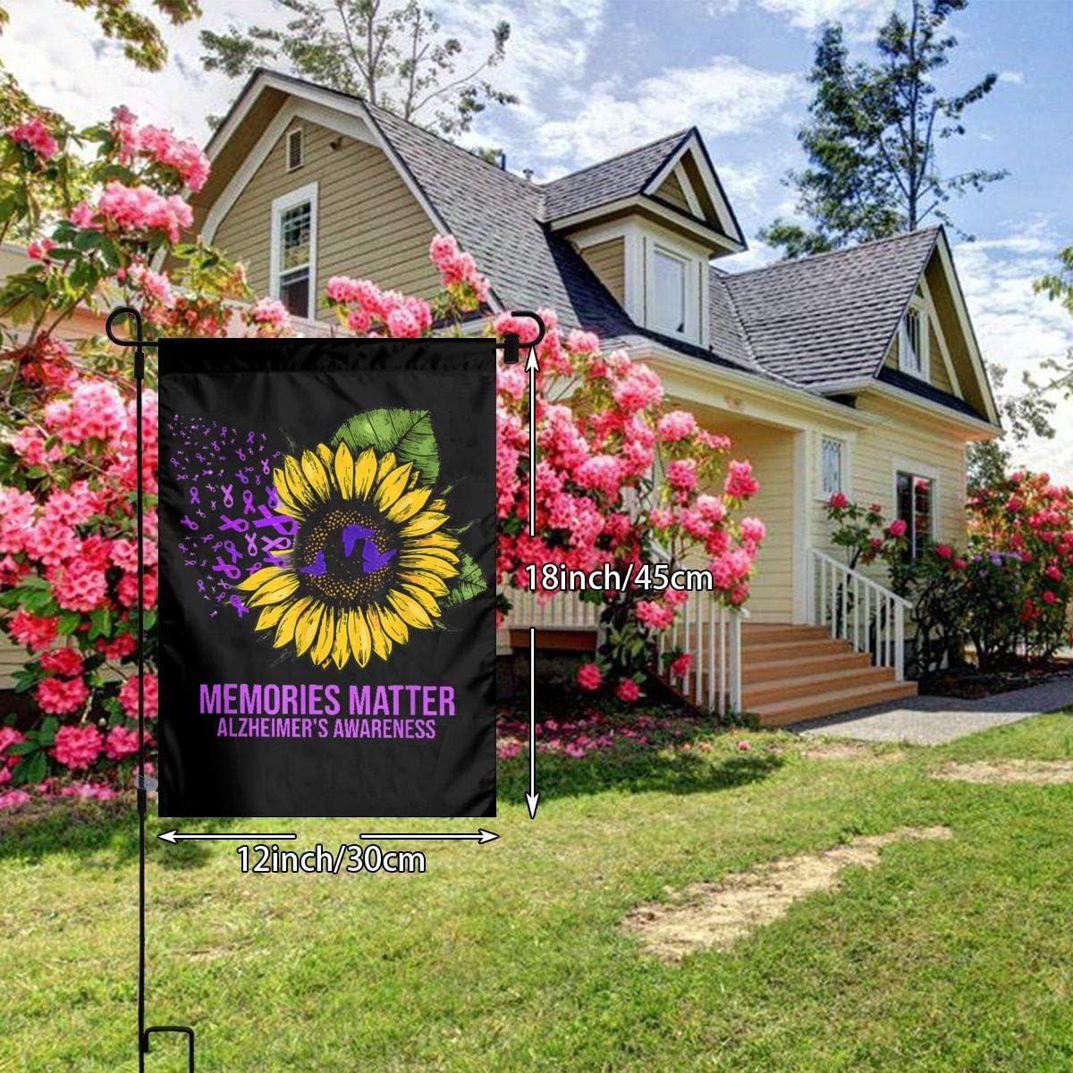 DoubleHappy Fight Against Alzheimers Sunflower Garden Flag Outdoor Decor Flag Banner 12 x 18 inches