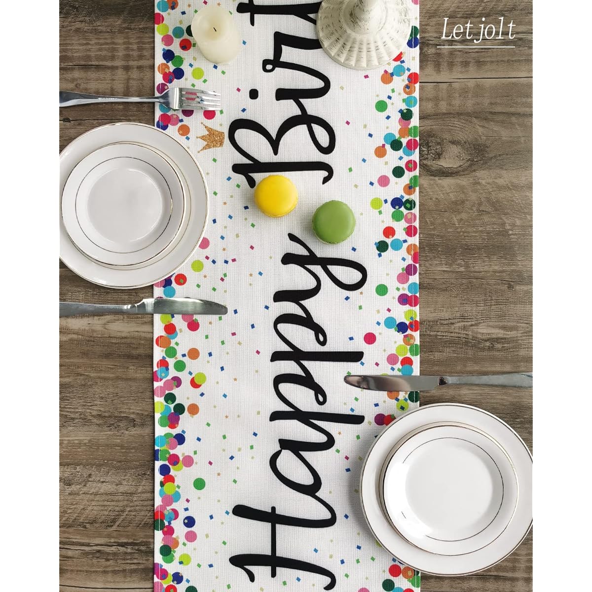 Letjolt Happy Birthday Table Runner White Table Decorations for Birthday Party Celebration, 108 Inch, White