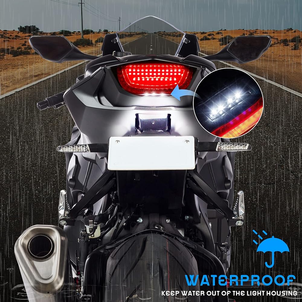 QUASCO Motorcycle Brake Tail Light Turn Signal Integrated Compatible with Honda Kawasaki Suzuki Yamaha ATV Cruiser Sports Bike Touring Dirt Bike Standard Street Bike
