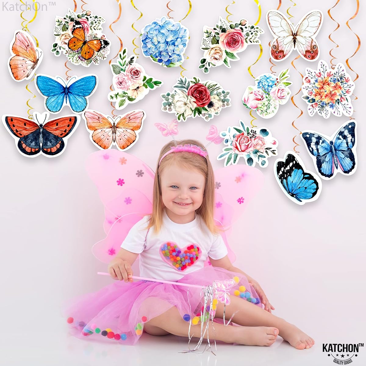 Tropical Butterfly Hanging Swirls Decorations - 30 Pack No DIY Required | Spring Butterfly Hanging Swirls Flower Garden Party Decorations Butterfly Party Decorations | Butterfly Birthday Decorations