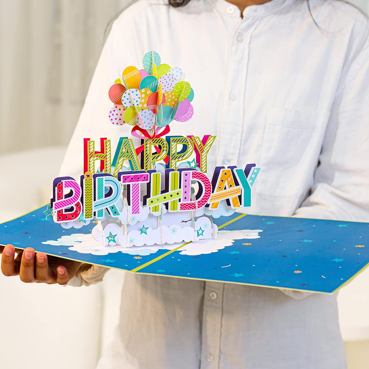 Paper Love HugePop Jumbo Extra Large Pop Up Birthday Card Happy Birthday Balloon 10" x 14" Cover with Envelope and Note Tag