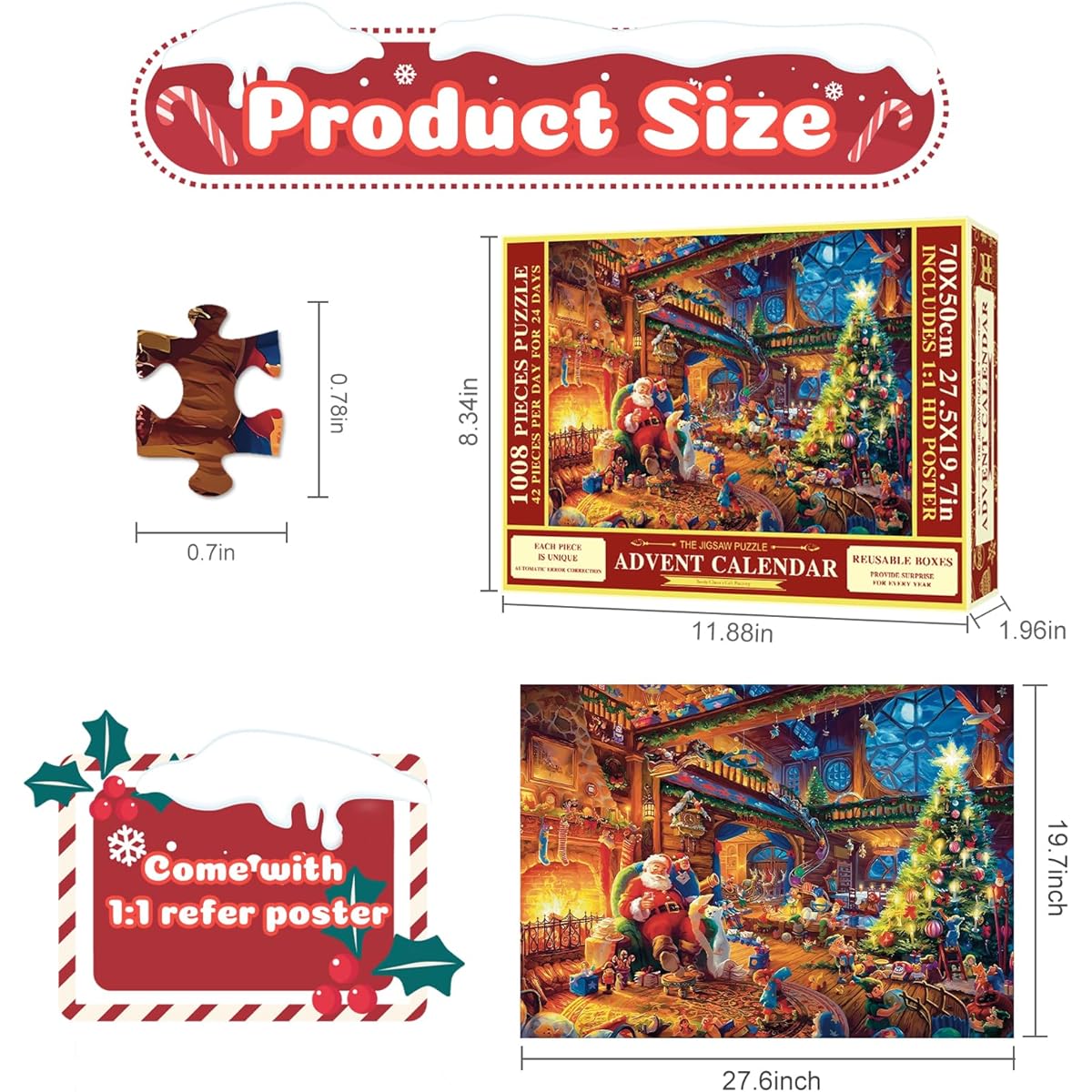 Pukamam Advent Calendar 2023 Christmas Jigsaw Puzzle 24 Parts 1008 Piece Puzzle Christmas Countdown Calendar for Kids and Adults