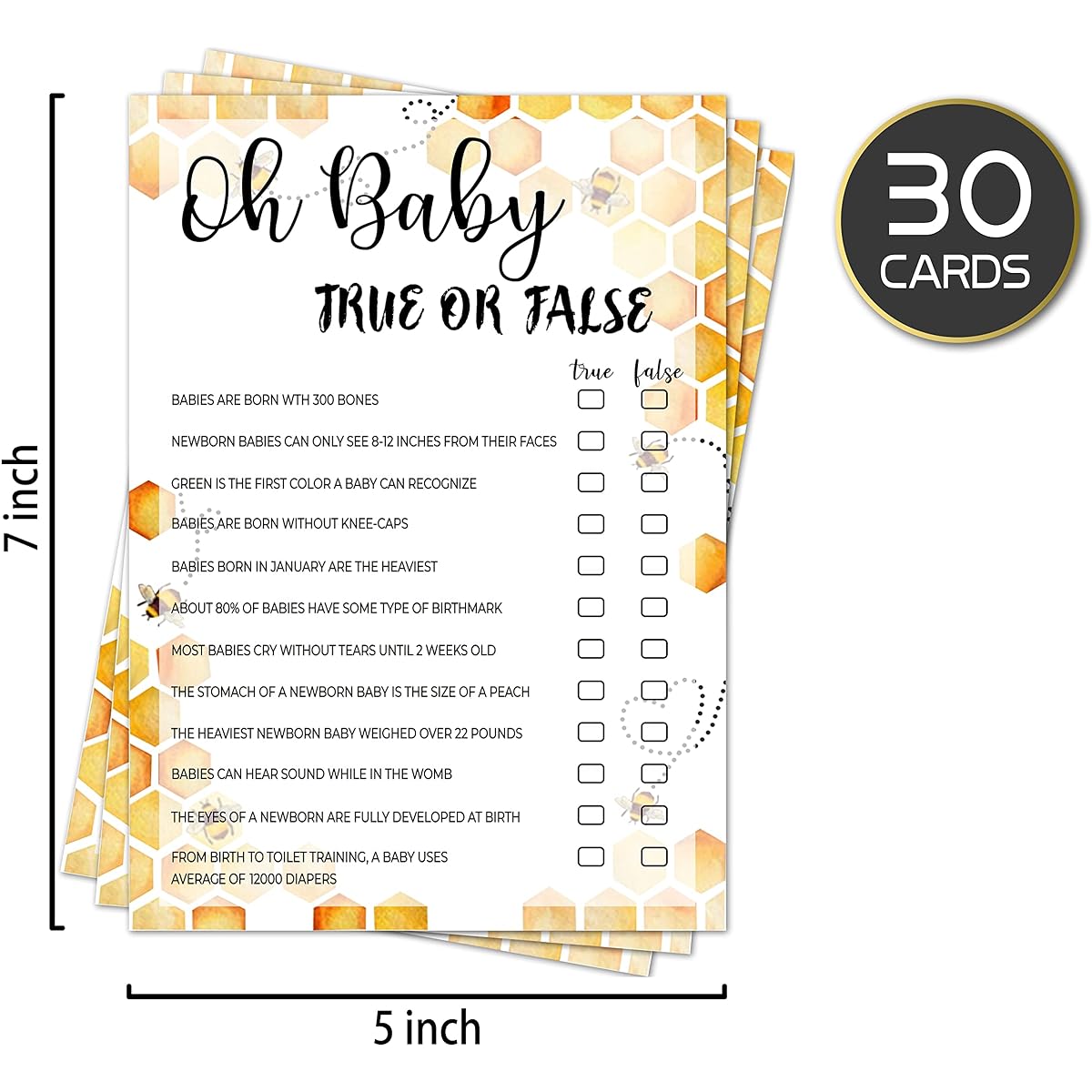 True or Fake Baby Shower Game Gender Reveal Party Supplies Honeycomb Bumblebee Party Decorations - 30 Game Cards 1 Response Card (bb013-yx03)