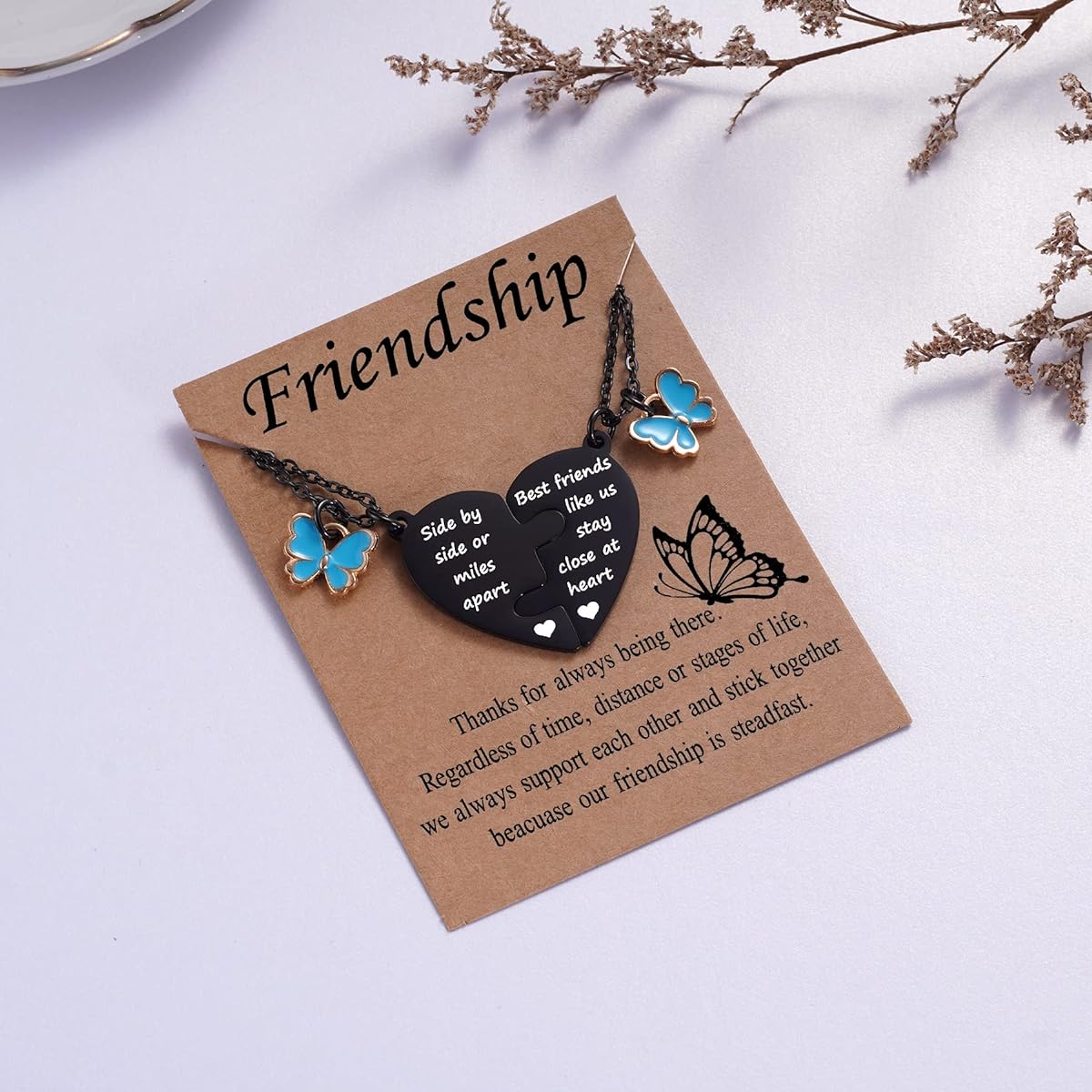 Best Friend Necklace Set for 2 Long Distance Friendship Gift for BFF's Birthday Butterfly Charm Jewelry for Teen Girls Women
