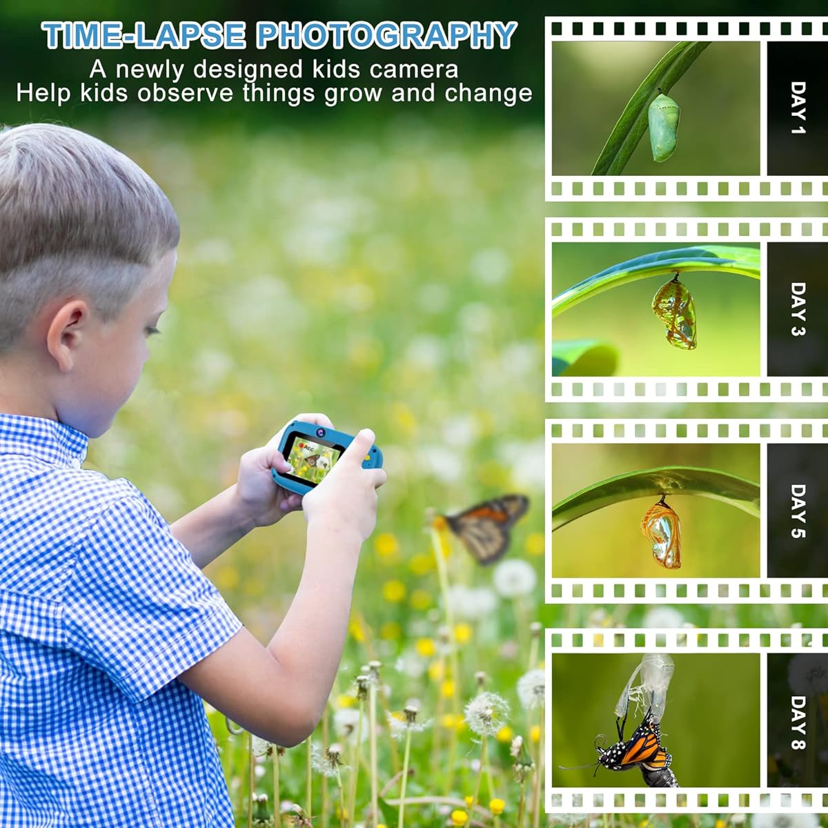 Elimiic Kids Camera Toys for Boys Ages 4-8, Selfie Camera for Boys Ages 3-6, Kids Time Lapse Camera with 32G Memory Card, Navy
