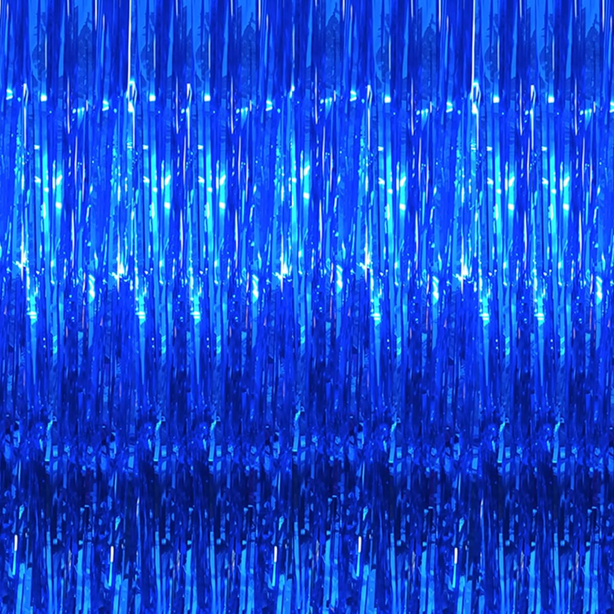 3.3ft x 8.5ft Royal Blue Metallic Tinsel Curtains Baseball Nautical Party Photography Backdrop Foil Fringe Curtains Photo Booth Props Birthday Party Bridal Shower Graduation Party Decorations Set of 3