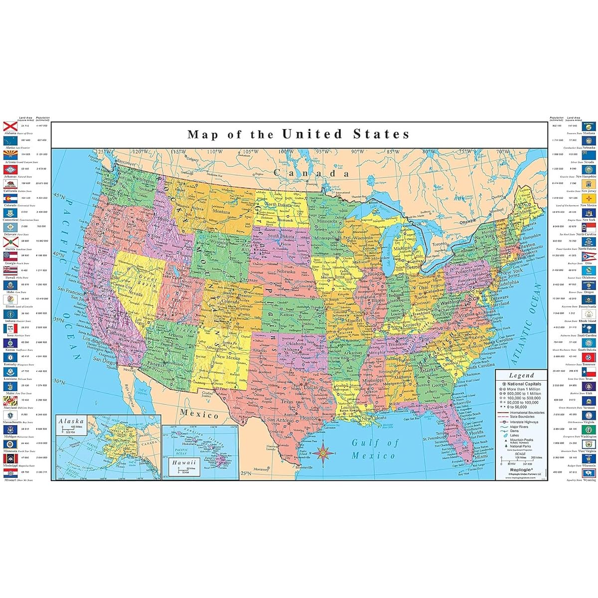 Replogle USA Map - 49W x 33H in. L 72116