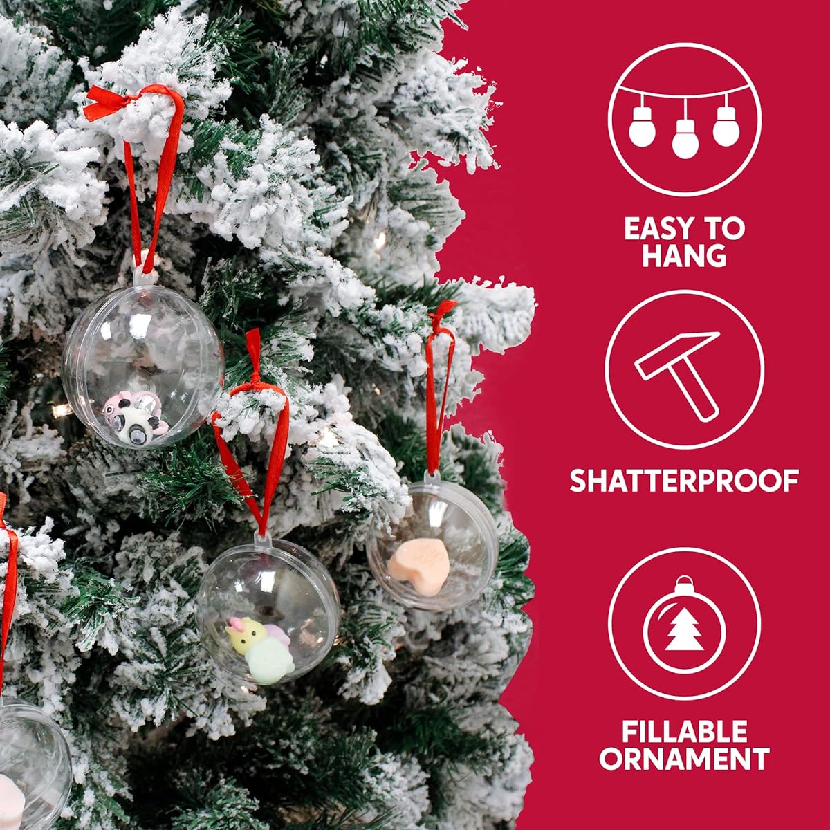 Joiedomi 10pcs Clear Plastic Fillable Christmas Ball Ornaments 3.15" Christmas Holiday Indoor and Outdoor Christmas Decorations
